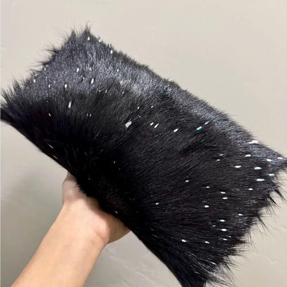 Black Real Goat Hair-on Hide Handmade Baguette Bag, 2 Straps Style